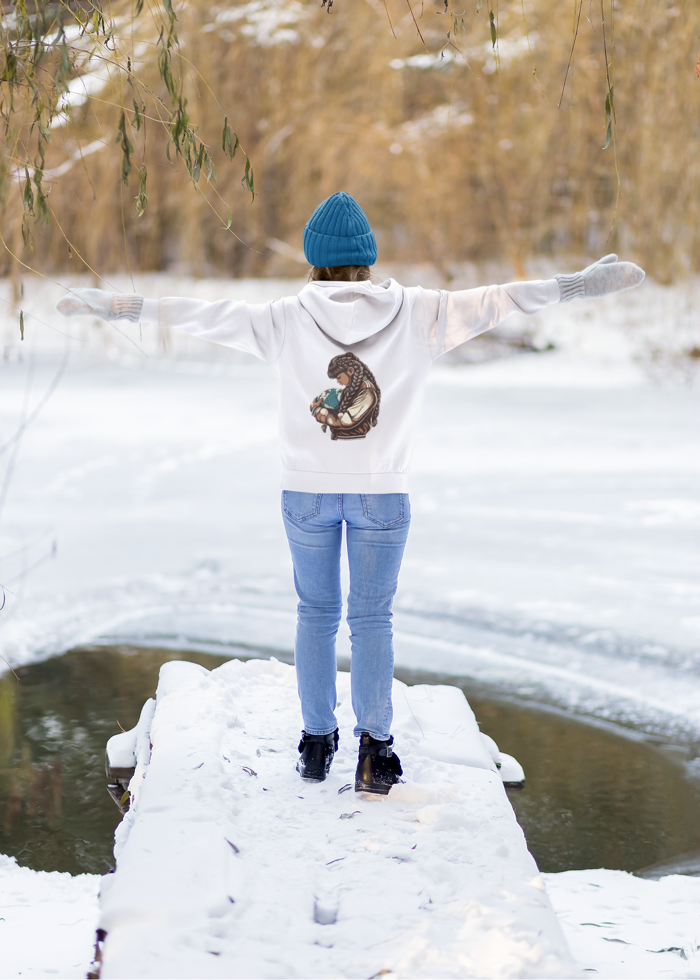 World in Hands Black Logo Hoodie